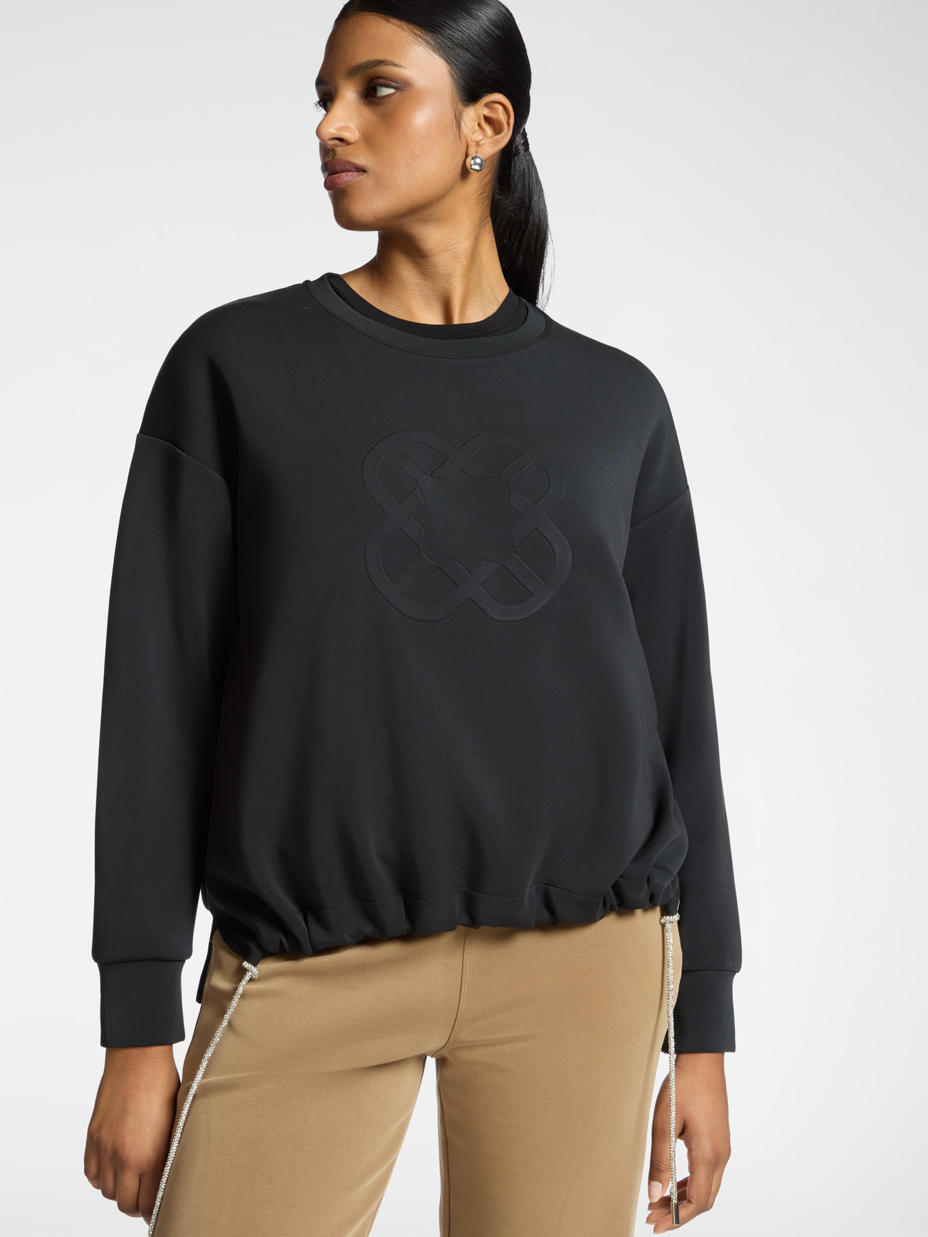 Брюки с эластичным поясом из скубы черные Elena Mirò