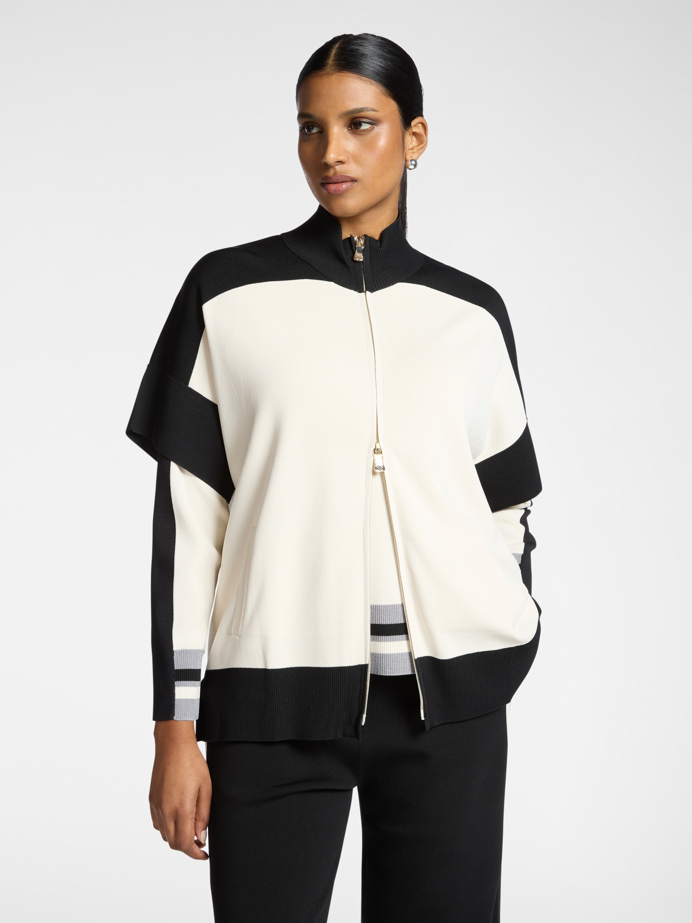 Кардиган на молнии черный и белый