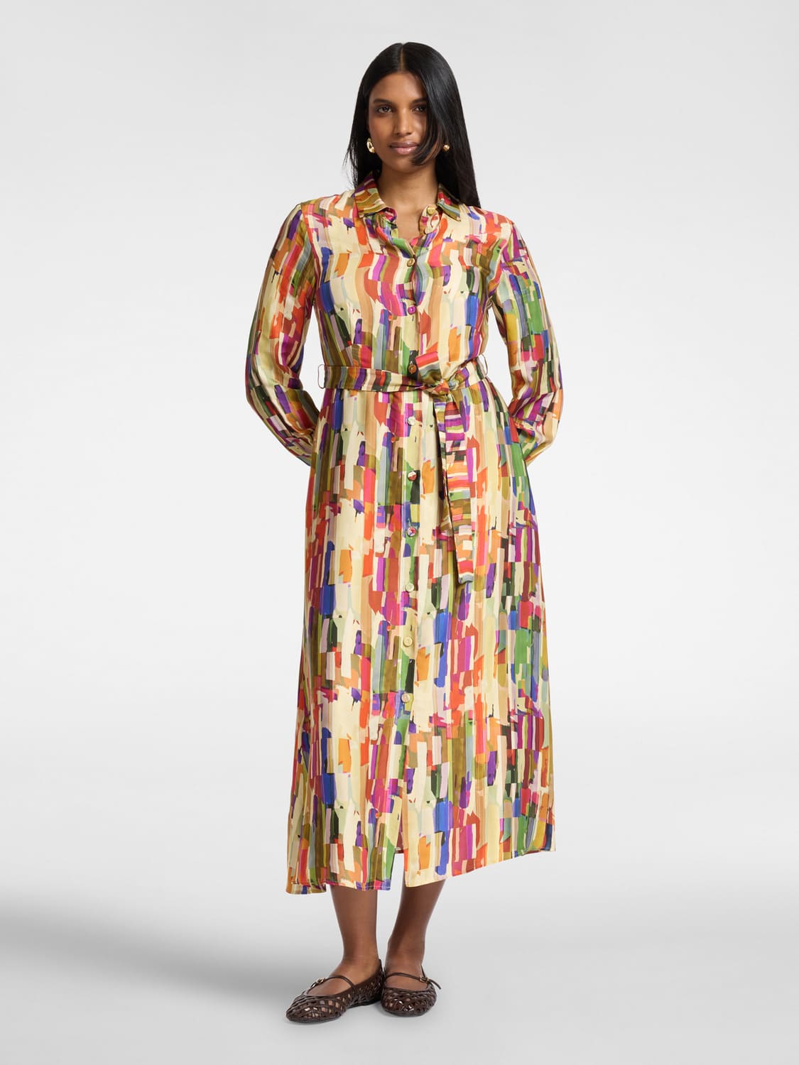 Платье-рубашка из эко-твила мульти